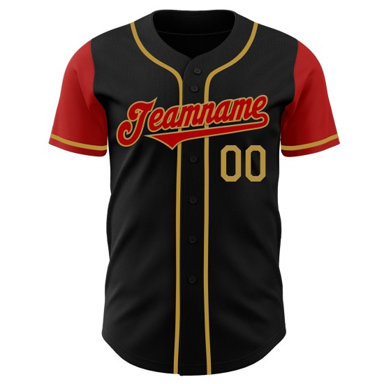 Goud Jersey Zwart Rood-Oude Baseball Tone Custom Twee Authentieke