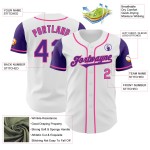 Witte toon paars-roze twee honkbal authentieke trui op maat Witte toon paars-roze twee honkbal authentieke trui op maat