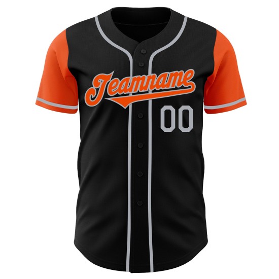Twee zwarte tinten authentiek honkbalshirt op maat oranje-grijs Twee zwarte tinten authentiek honkbalshirt op maat oranje-grijs