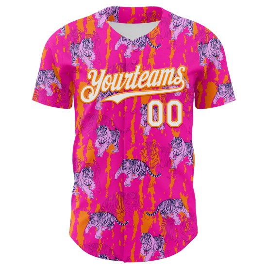 Deep Tiger 3D Oranje Honkbal Tropisch Wit-Bay Aangepast Dier Roze Hawaii Jersey Authentiek Deep Tiger 3D Oranje Honkbal Tropisch Wit-Bay Aangepast Dier Roze Hawaii Jersey Authentiek