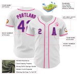 Paars-roze shirt, authentiek wit honkbalshirt op maat Paars-roze shirt, authentiek wit honkbalshirt op maat