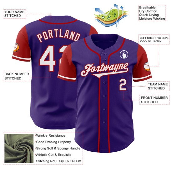 Tone Baseball Wit-Rood Twee Authentieke Jersey Custom Paars Tone Baseball Wit-Rood Twee Authentieke Jersey Custom Paars