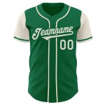 Authentiek groen Kelly Tone Custom Two Baseball Cream-shirt Authentiek groen Kelly Tone Custom Two Baseball Cream-shirt