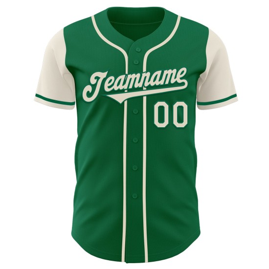 Authentiek groen Kelly Tone Custom Two Baseball Cream-shirt Authentiek groen Kelly Tone Custom Two Baseball Cream-shirt