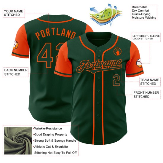 Honkbal Groen Oranje Authentieke Tweekleurige Jersey Aangepast Honkbal Groen Oranje Authentieke Tweekleurige Jersey Aangepast