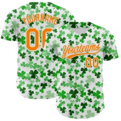 Dag 3D St. Shamrock Baseball Wit Jersey Patrick's Bay Authentieke Custom Oranje-Groen