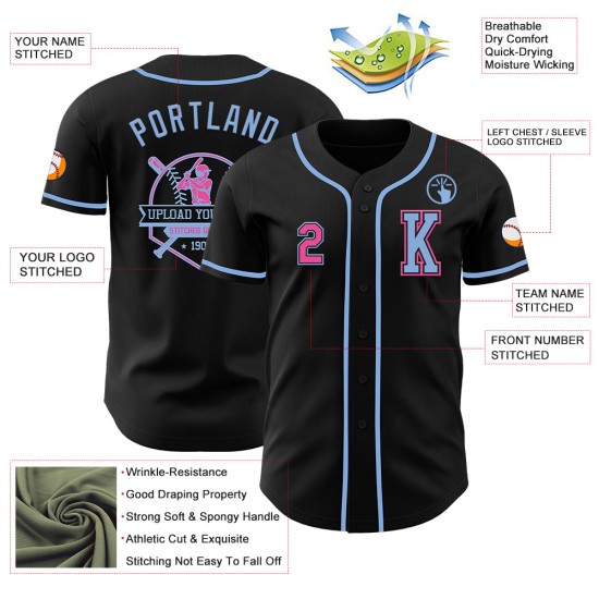 Zwart Jersey Roze-Licht Honkbal Authentic Custom Blue Zwart Jersey Roze-Licht Honkbal Authentic Custom Blue
