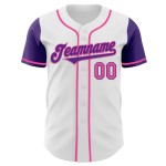 Witte toon paars-roze twee honkbal authentieke trui op maat Witte toon paars-roze twee honkbal authentieke trui op maat