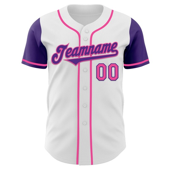 Witte toon paars-roze twee honkbal authentieke trui op maat Witte toon paars-roze twee honkbal authentieke trui op maat