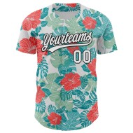 Authentieke Jungle Custom 3D Tropische Witte Bloemen Zwarte En Bladeren Hawaii Jersey Honkbal Authentieke Jungle Custom 3D Tropische Witte Bloemen Zwarte En Bladeren Hawaii Jersey Honkbal