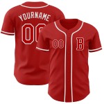 Wit honkbalshirt op maat, authentiek rood Wit honkbalshirt op maat, authentiek rood