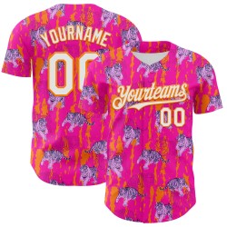 Deep Tiger 3D Oranje Honkbal Tropisch Wit-Bay Aangepast Dier Roze Hawaii Jersey Authentiek