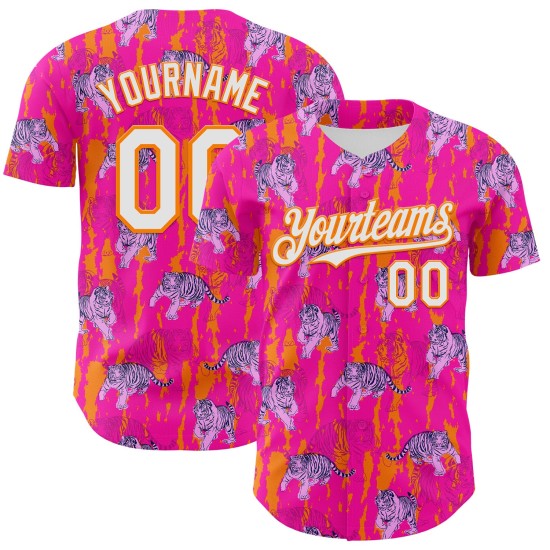 Deep Tiger 3D Oranje Honkbal Tropisch Wit-Bay Aangepast Dier Roze Hawaii Jersey Authentiek Deep Tiger 3D Oranje Honkbal Tropisch Wit-Bay Aangepast Dier Roze Hawaii Jersey Authentiek
