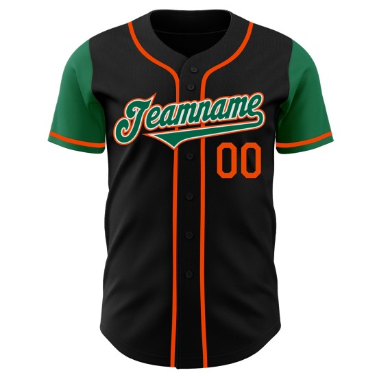 Authentiek zwart groen-oranje twee honkbal aangepaste toon Kelly-shirt Authentiek zwart groen-oranje twee honkbal aangepaste toon Kelly-shirt
