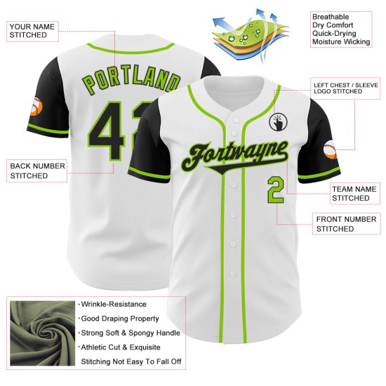 Jersey Baseball Tone Groen Twee Wit Aangepast Authentiek Zwart-Neon Jersey Baseball Tone Groen Twee Wit Aangepast Authentiek Zwart-Neon