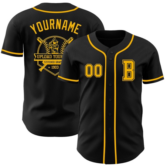 Jersey Zwart Custom Goud Authentieke Baseball Jersey Zwart Custom Goud Authentieke Baseball