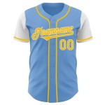 Baseball Blue Tone Authentiek Lichtgeel-Wit Jersey Twee Aangepaste Baseball Blue Tone Authentiek Lichtgeel-Wit Jersey Twee Aangepaste