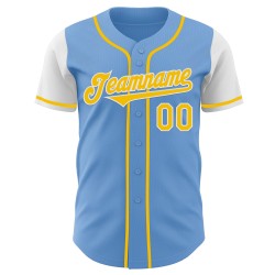 Baseball Blue Tone Authentiek Lichtgeel-Wit Jersey Twee Aangepaste
