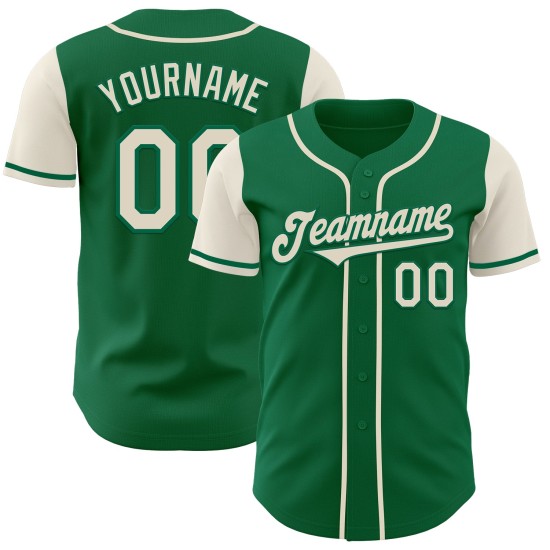 Authentiek groen Kelly Tone Custom Two Baseball Cream-shirt Authentiek groen Kelly Tone Custom Two Baseball Cream-shirt