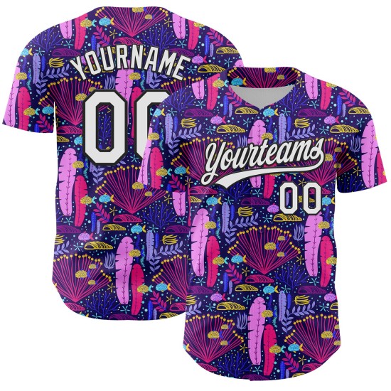 Plant Jersey Hawaii Tropisch Paars Custom 3D Baseball Authentiek Wit-Zwart Plant Jersey Hawaii Tropisch Paars Custom 3D Baseball Authentiek Wit-Zwart