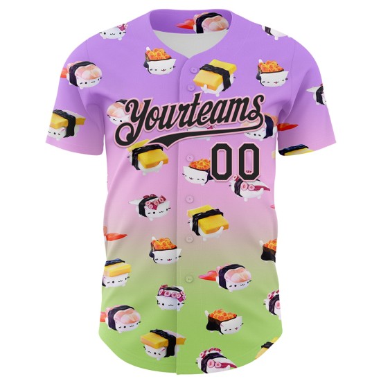 Aangepaste Suen Groen Paars Licht Katten Fade Roze-Neon Authentieke 3D Jersey Cindy Baseball Sushi Zwart Aangepaste Suen Groen Paars Licht Katten Fade Roze-Neon Authentieke 3D Jersey Cindy Baseball Sushi Zwart