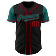 Jersey Authentic Custom Tone Two Teal-Red Baseball Black Jersey Authentic Custom Tone Two Teal-Red Baseball Black