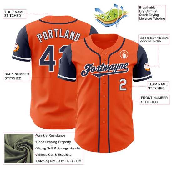 Tone Orange Authentieke Custom Baseball Two Navy-Wit Jersey Tone Orange Authentieke Custom Baseball Two Navy-Wit Jersey