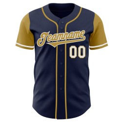 Marineblauwe Jersey Tone Authentic Two Baseball Custom Oud Goud-Wit Marineblauwe Jersey Tone Authentic Two Baseball Custom Oud Goud-Wit