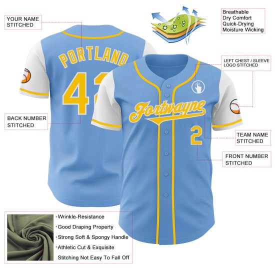 Baseball Blue Tone Authentiek Lichtgeel-Wit Jersey Twee Aangepaste Baseball Blue Tone Authentiek Lichtgeel-Wit Jersey Twee Aangepaste