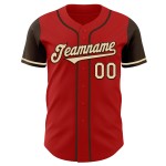 Crèmebruin op maat gemaakt shirt, authentieke honkbalkleur, rood, twee Crèmebruin op maat gemaakt shirt, authentieke honkbalkleur, rood, twee
