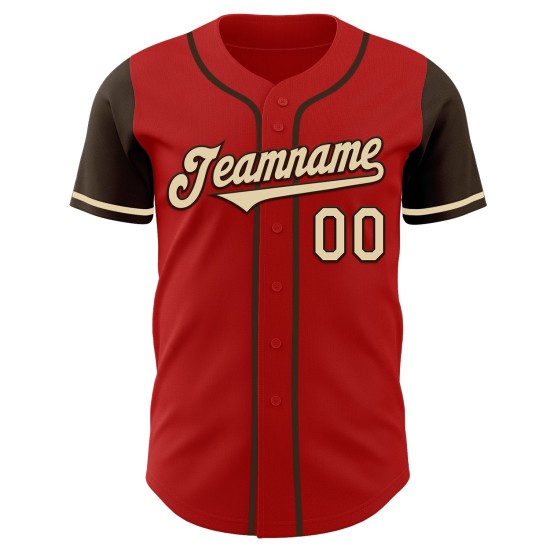 Crèmebruin op maat gemaakt shirt, authentieke honkbalkleur, rood, twee Crèmebruin op maat gemaakt shirt, authentieke honkbalkleur, rood, twee
