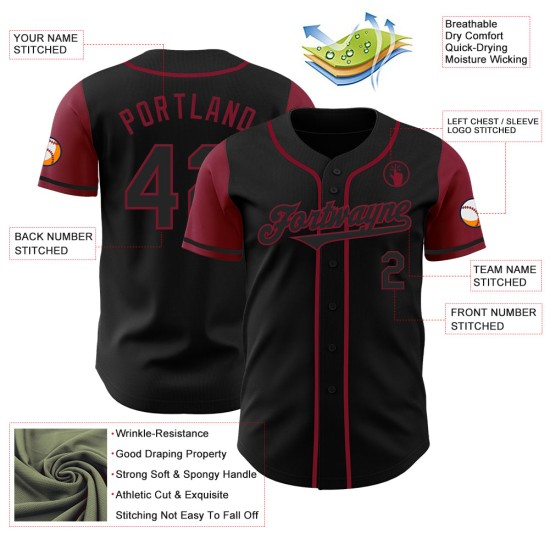 Crimson Baseball Black Tone Jersey Twee authentieke aangepaste Crimson Baseball Black Tone Jersey Twee authentieke aangepaste