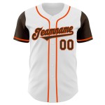 Aangepaste honkbalshirt in wit, authentiek bruin-oranje, twee kleuren Aangepaste honkbalshirt in wit, authentiek bruin-oranje, twee kleuren