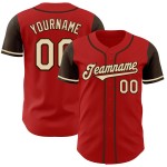 Crèmebruin op maat gemaakt shirt, authentieke honkbalkleur, rood, twee Crèmebruin op maat gemaakt shirt, authentieke honkbalkleur, rood, twee