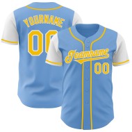 Baseball Blue Tone Authentiek Lichtgeel-Wit Jersey Twee Aangepaste