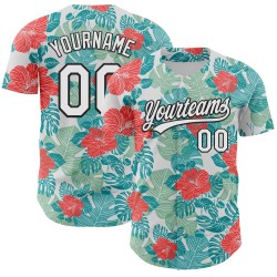 Authentieke Jungle Custom 3D Tropische Witte Bloemen Zwarte En Bladeren Hawaii Jersey Honkbal Authentieke Jungle Custom 3D Tropische Witte Bloemen Zwarte En Bladeren Hawaii Jersey Honkbal