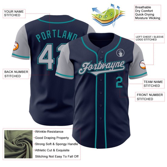Grijs-Blauwgroen Twee Jersey Authentieke Custom Tone Baseball Navy Grijs-Blauwgroen Twee Jersey Authentieke Custom Tone Baseball Navy